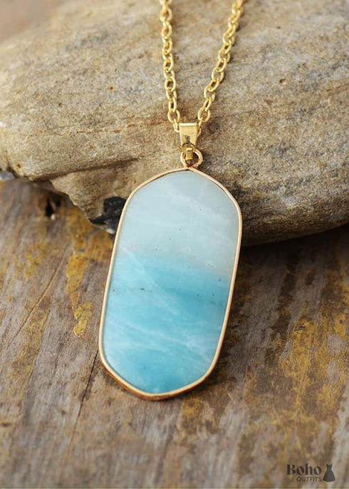 Boho Necklace, Amazonite and Gold Chain